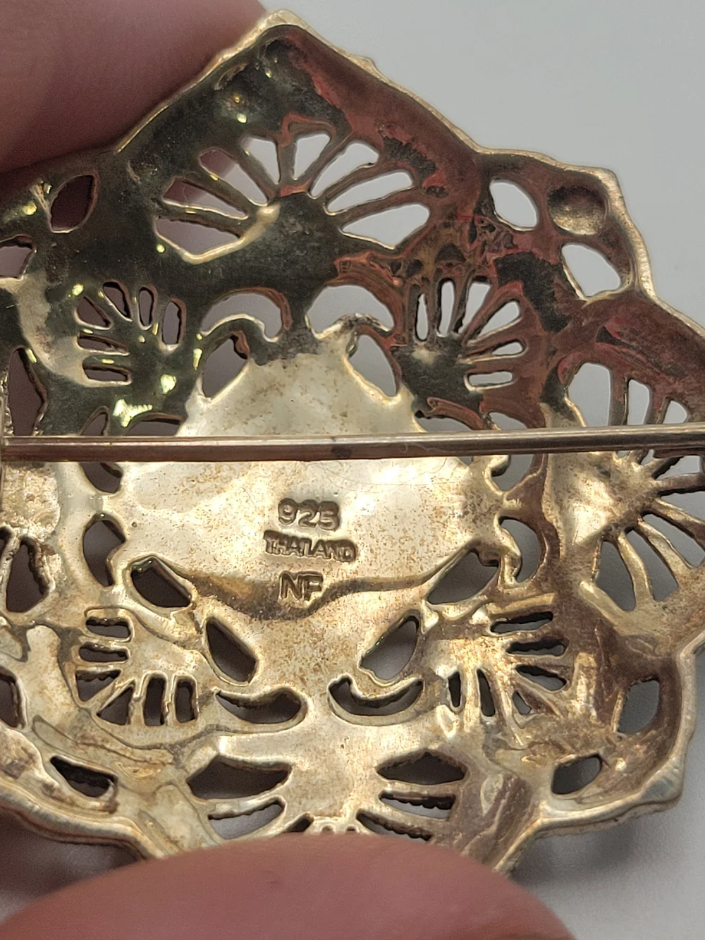 VTG STERLING SILVER PIN BROOCH OPEN WORK WITH MARCASITES BEAUTIFUL